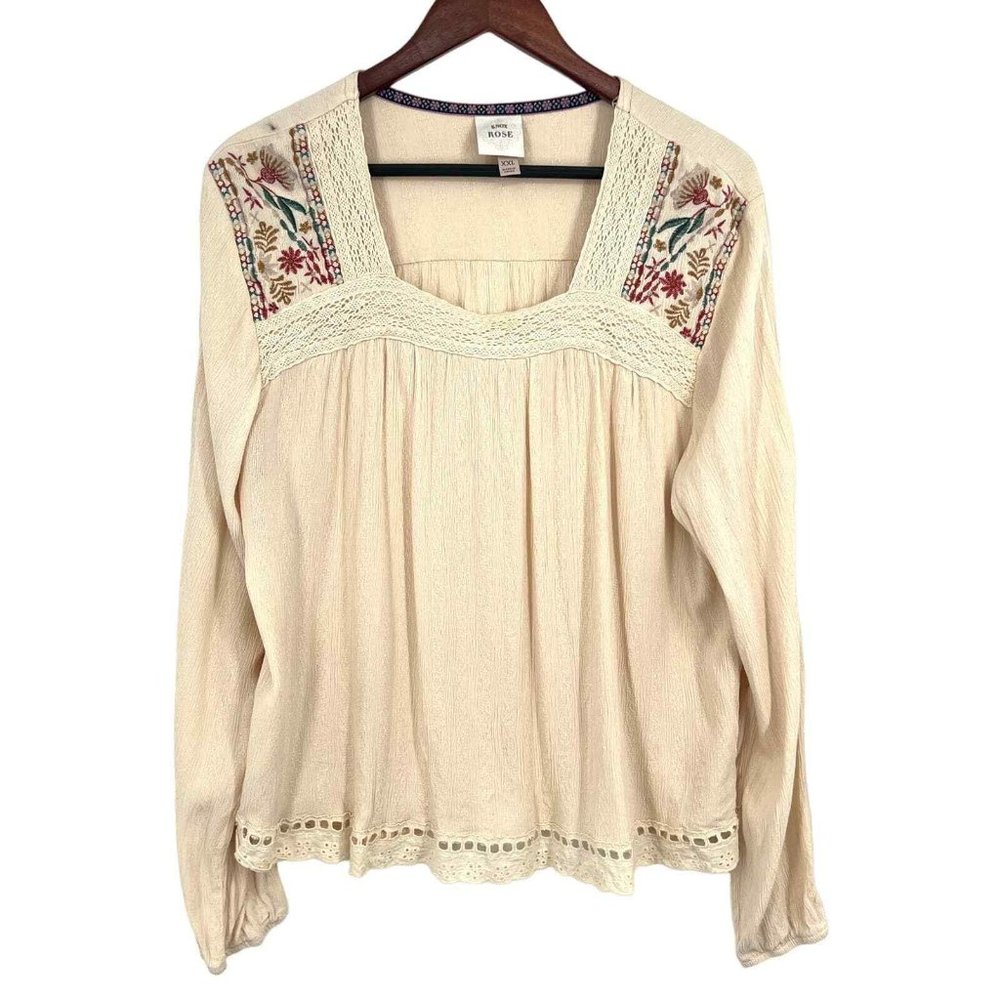 Knox Rose Embroidered Long Sleeve Blouse